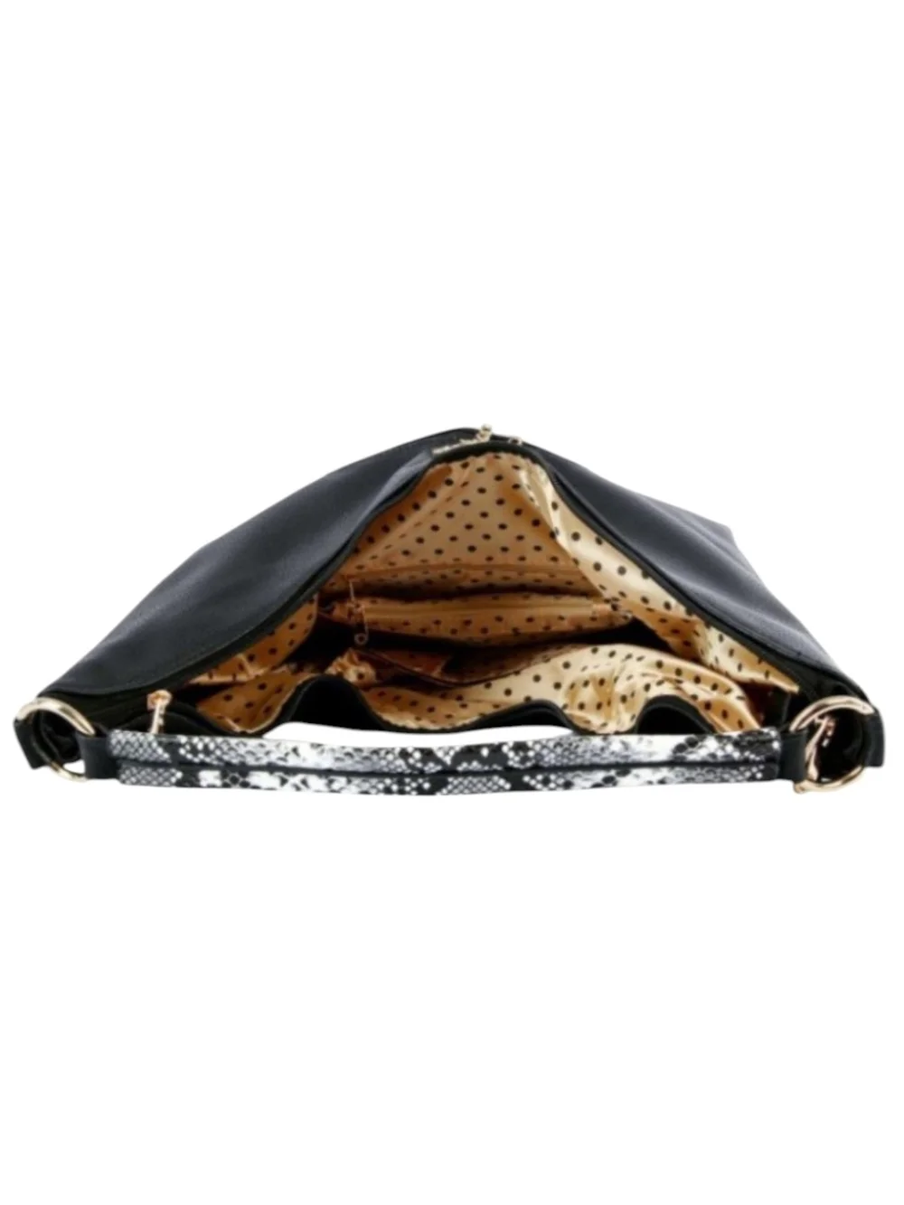 Snake Skin Accented with Gold Rhinestones Black Leather Purse